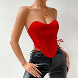 Women Party Tops Sexy Backless Fishbone Cinched Waist Waistcoat