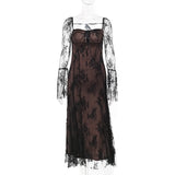 Women Dresses Autumn Sexy Slim Fit Long Dress Lace Dress