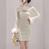 Women Maxi Dress Autumn and Winter Hollow Long Sleeve Narrow Knitted Dress
