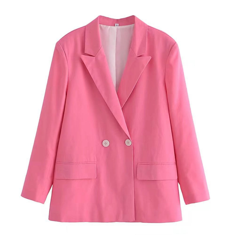 Women Suits Autumn Polo Collar Solid Color Leisure Long Sleeve Suit Coat