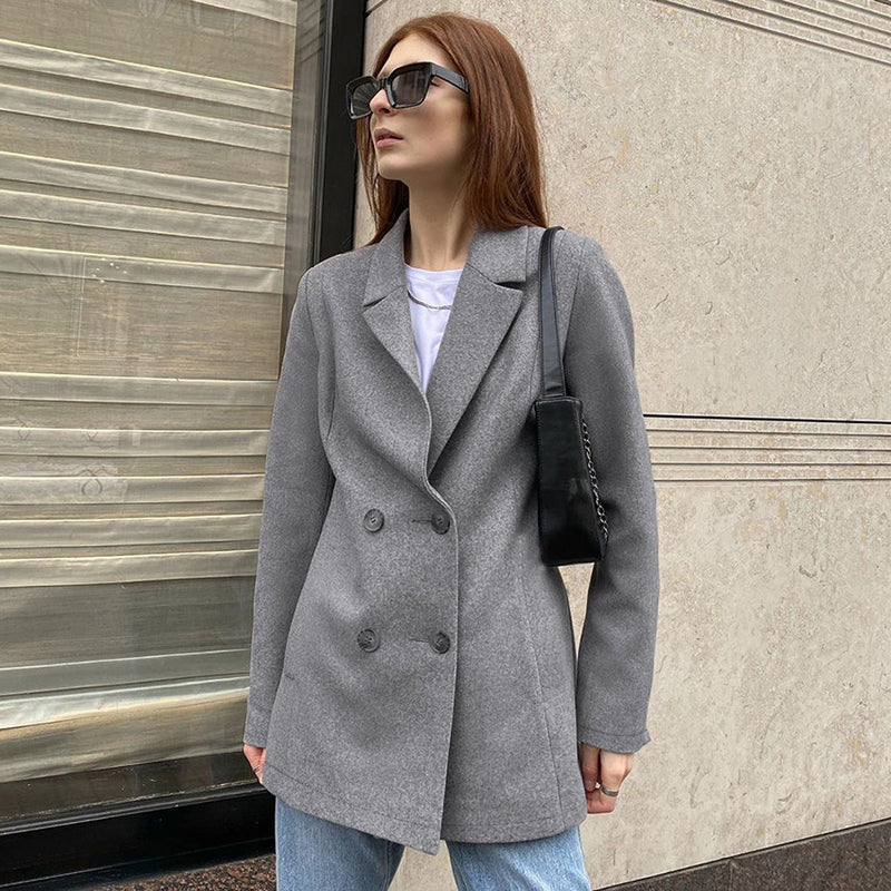 Women Trench Coat Autumn and Winter Gray Simple