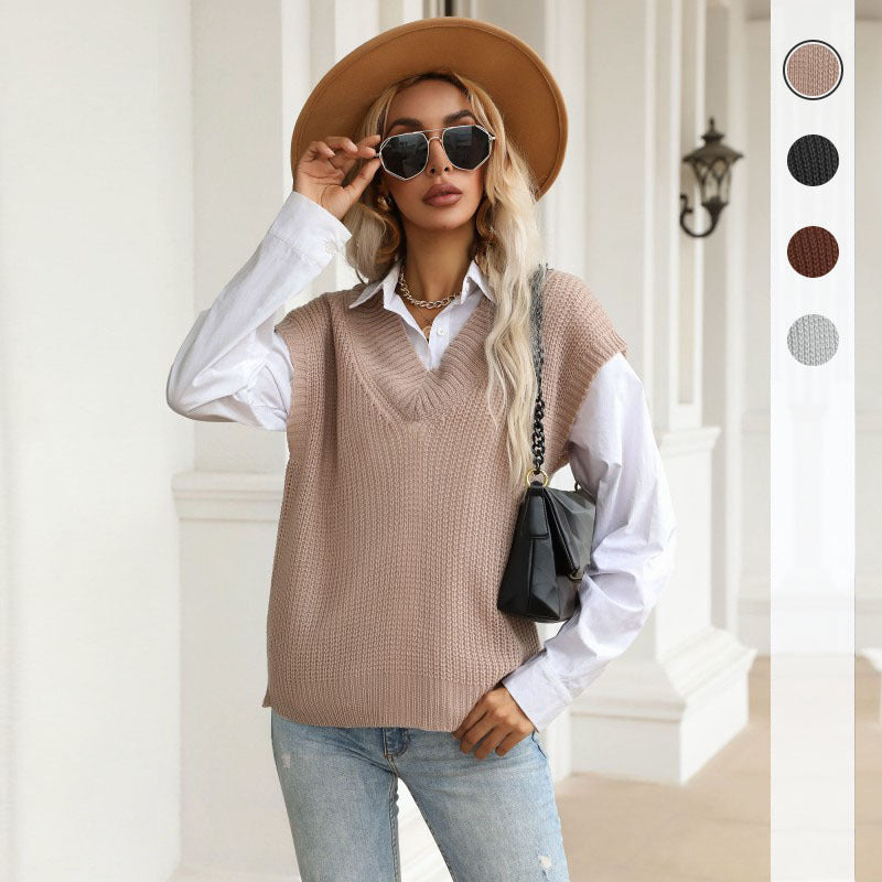 Women Knitted Sweater Vest for Women Fall V-neck