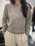 Women Knitted Pullover Autumn Sweater round Neck Multicolor Pullover Sweater