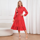 Women Date Dress Stand-up Collar Bowknot Dress Autumn and Winter