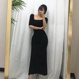 Women Dresses Square Collar Dress Sexy Sheath Dress