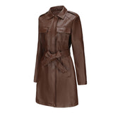 Red Leather Jacket Spring and Autumn Long Sleeve Leather Wind Coat