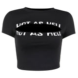 Women Tops Summer Slim-Fit Neckline Hollow-out Printed Short-Sleeved T-shirt