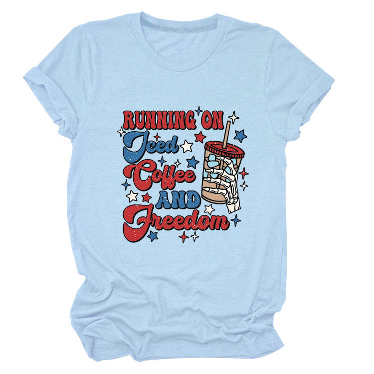 Crew neck women's short sleeves running on jced collee and freedomt t-shirt