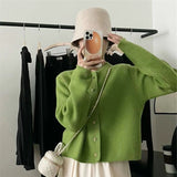 Women Knitted Cardigan Autumn Winter Retro Knitted Cardigan Loose Crew Neck Coat