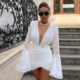 Women Dresses Sheath Long Sleeve Dress Autumn Bell Sleeve Skirt