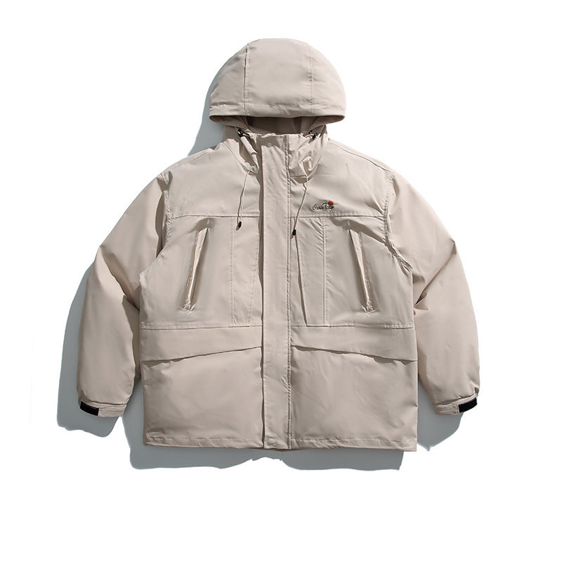 Unisex Winter Cotton Coat Three-Dimensional Pocket Hooded down Jacket