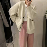 Women Knitted Cardigan V-neck Sweater Women Large Loose Pockets