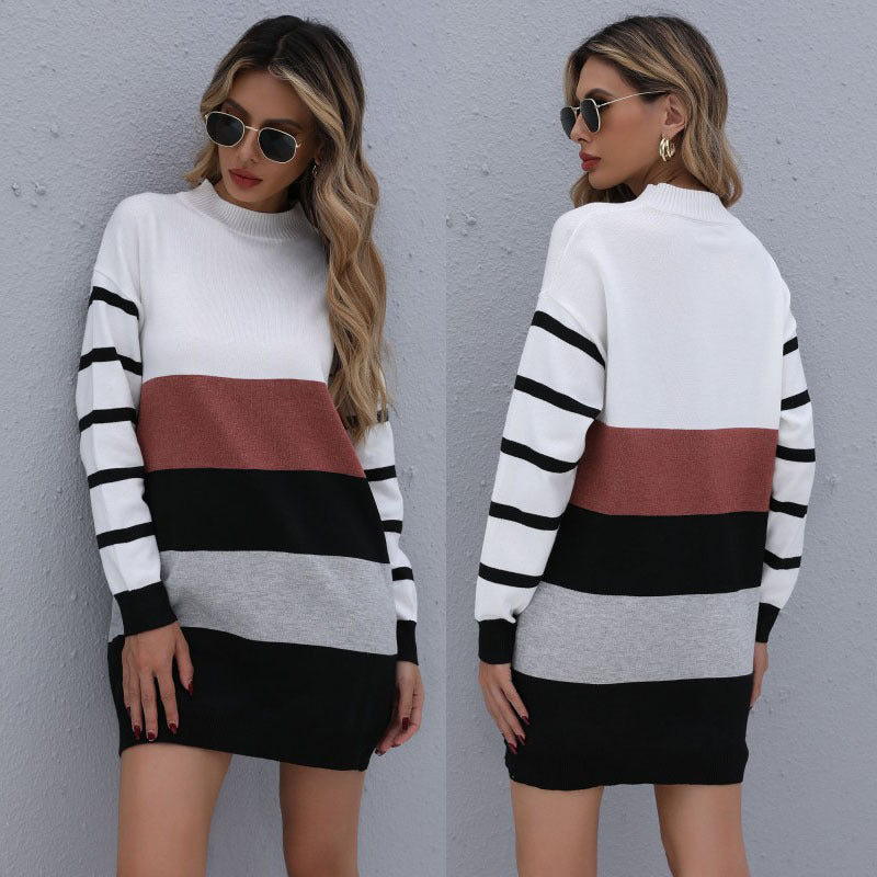 Women Knitted Sweater Autumn and Winter Long Knitted Base Sweater Dress