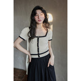 Women Knitwear Square Collar Short Sleeve Knitwear Summer T-shirt