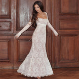 Women Dresses Autumn Sexy Long Sleeve Strap Lace Sling Dress (Bla0420)