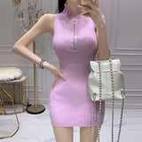 Women Dresses Vintage Zipper Sleeveless Knitted Dress