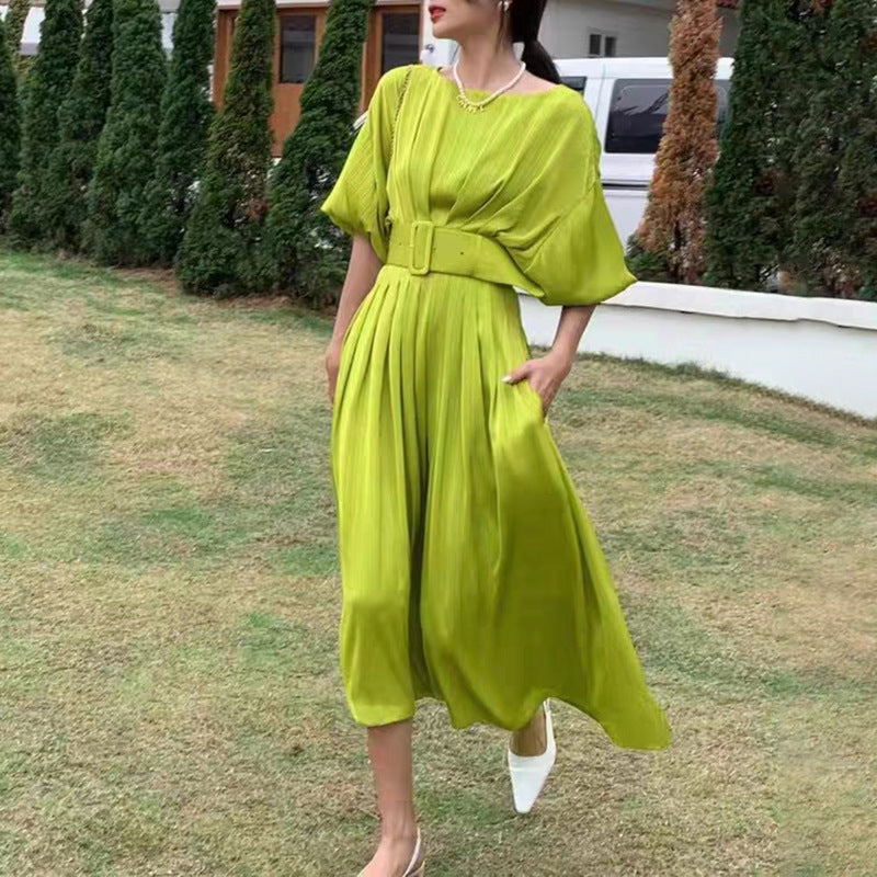 Women Dresses Spring round Neck Lantern Sleeve Dress (Qymy0409)
