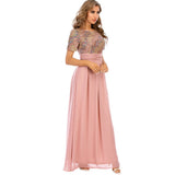 Women Evening Gown Sexy Chiffon Stitching Sequins Dress
