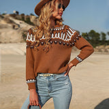 Women Knitted Sweater Autumn and Winter Loose Brown Long Sleeve Sweater Pullover