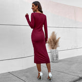 Women Dress Spring/Summer Square Collar Sheath Long Sleeve Dress