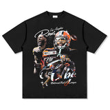 Mens Vintage baseball T-Shirt Beckham obj rugby print short sleeve washed old T-shirt