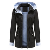 Women Trench Coat Autumn and Winter Detachable Hat Windbreaker Raincoat
