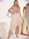 Women Evening Gown Sexy Retro Chiffon Stitching Green Sequins Dress
