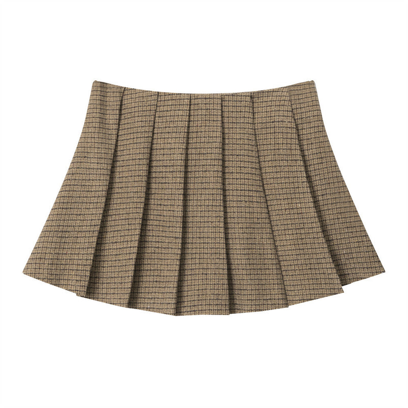 Women Skirt Plaid Pleated Skirt