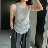 Women Knitted Two-Piece Set Spring Loose Sweater round Neck Vest Blouse Ab29