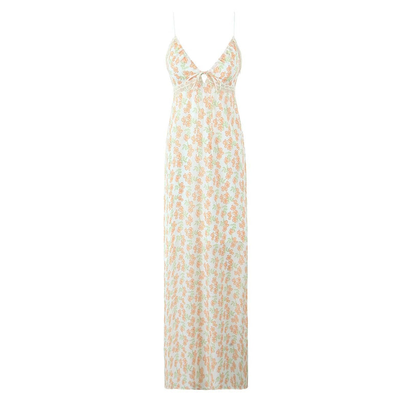 Women Dresses Summer V-neck Lace Flower Sling Dress Backless Sexy Dress (Xds0414)