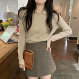Women Knitted Cardigan Spring and Autumn Polo Collar Sweaters Cardigan