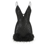 Women Dresses Sexy V-neck Strap Dress Hip Skirt Dress Skirt (Zns0409)