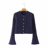 Women Sweater Knitwear Short Autumn and Winter Slim-Fit Flared Sleeves Knitted Coat Cardigan