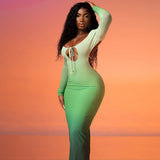 Women Dresses Autumn Sexy Hollow Backless Lace-up Long Sleeve Dress