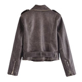 Women Leather Jacket Autumn Washed Leather Worn Motorcycle Jacket