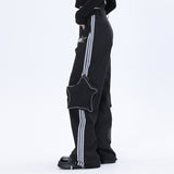 Men Sweatpants Pocket Side Patchwork Stripes Cargo Pants Men Sports Loose Casual Straight Trousers