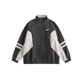 Unisex Jacket Retro Patchwork Contrast Color Stand-up Collar Jacket Men Spring and Autumn Coat