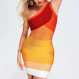 Women Evening Dress Rainbow Dress Striped Sheath Bandage One-Piece Dress Dress