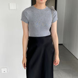 Women Knitted T-shirt round Neck Short Sleeve T-shirt Slim Fit Sweater