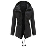 Women Trench Coat Mid-Length Hooded Jacket Long-Sleeved Raincoat
