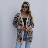 Women Knitted Sweater Autumn and Winter Leisure Sweater Leopard Print Long Sleeve Cardigan Jacket