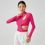 Women Sweater Knitwear Autumn Hollow-out Cross Pullover Long Sleeve round Neck Slim Knitted Jumpsuit