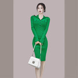 Women Maxi Dress Autumn and Winter Turtleneck Long Sleeve Narrow Knitted Dress