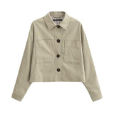 Women Jacket Fall Lapels Single-Breasted Long Sleeve Pocket Shirt Coat Jacket
