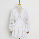 Women Dresses Short Skirt Hollow out V-neck Dress (Qymy0409)