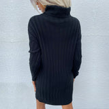 Women Knitted Sweater Autumn and Winter Turtleneck Long Sleeve Loose Sweater Dress