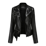 Red Leather Jacket Rivet Leather Clothing with Stand Collar Spring and Autumn Coat Women's Rivet Leather Clothing