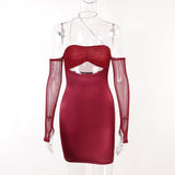 Women Dresses Hollow Sheath Dress Sexy Long Sleeve Hip Skirt