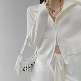 Women Knitwear Autumn Winter Retro Zipper and Lapel Sweaters Cardigan