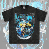 Mens Vintage Rock Band T-Shirt Vintage White Ink Print Short Sleeve Loose T-Shirt